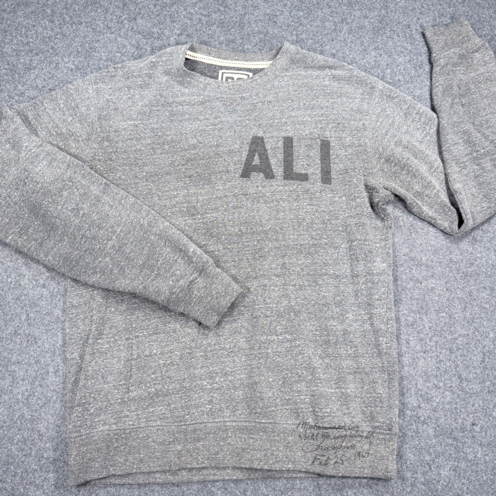 Roots of Fight Muhammad Ali Gray Crewneck Sweatshirt Back It Up Quote Mens Med